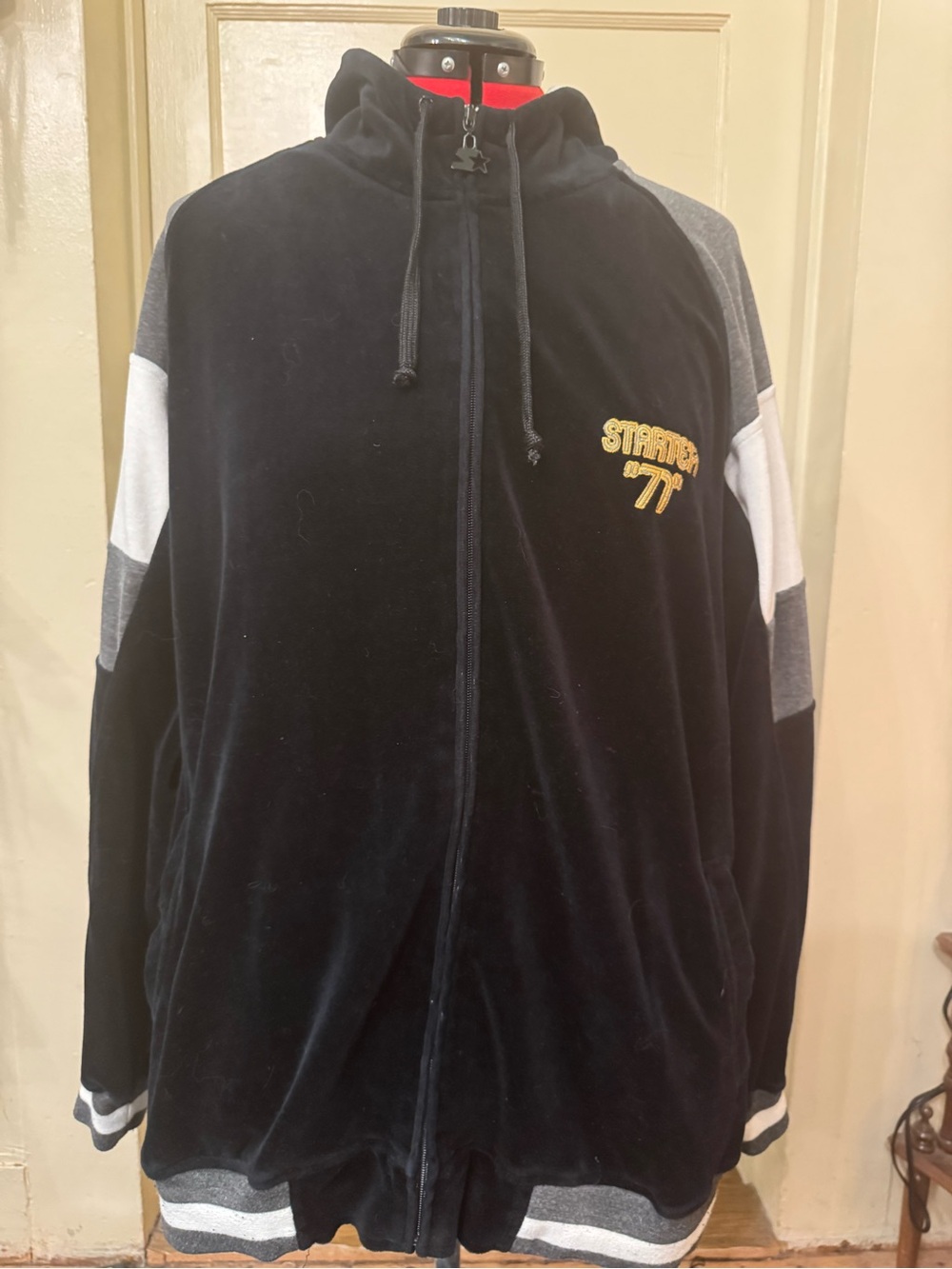 Starter ’71 Men’s XL Velour Tracksuit 2 Piece Jacket Pants Black Retro Y2K